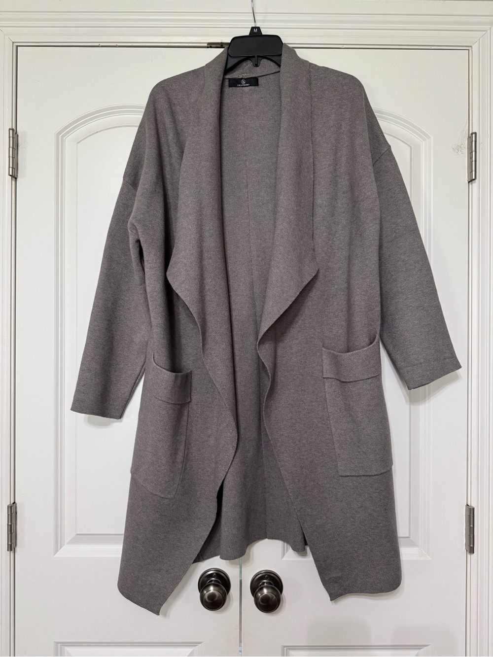 Lillusory Relaxed Open-Front Gray Women's Cardigan with Front Pockets